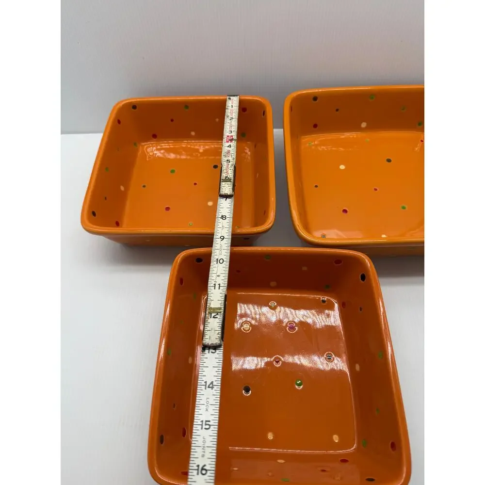 Set of 5 Temp-Tations Orange Polka Dot Casserole Baking Dishes w/ Lids